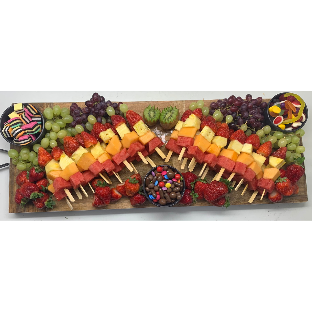 Fruit Skewers on Wooden Board